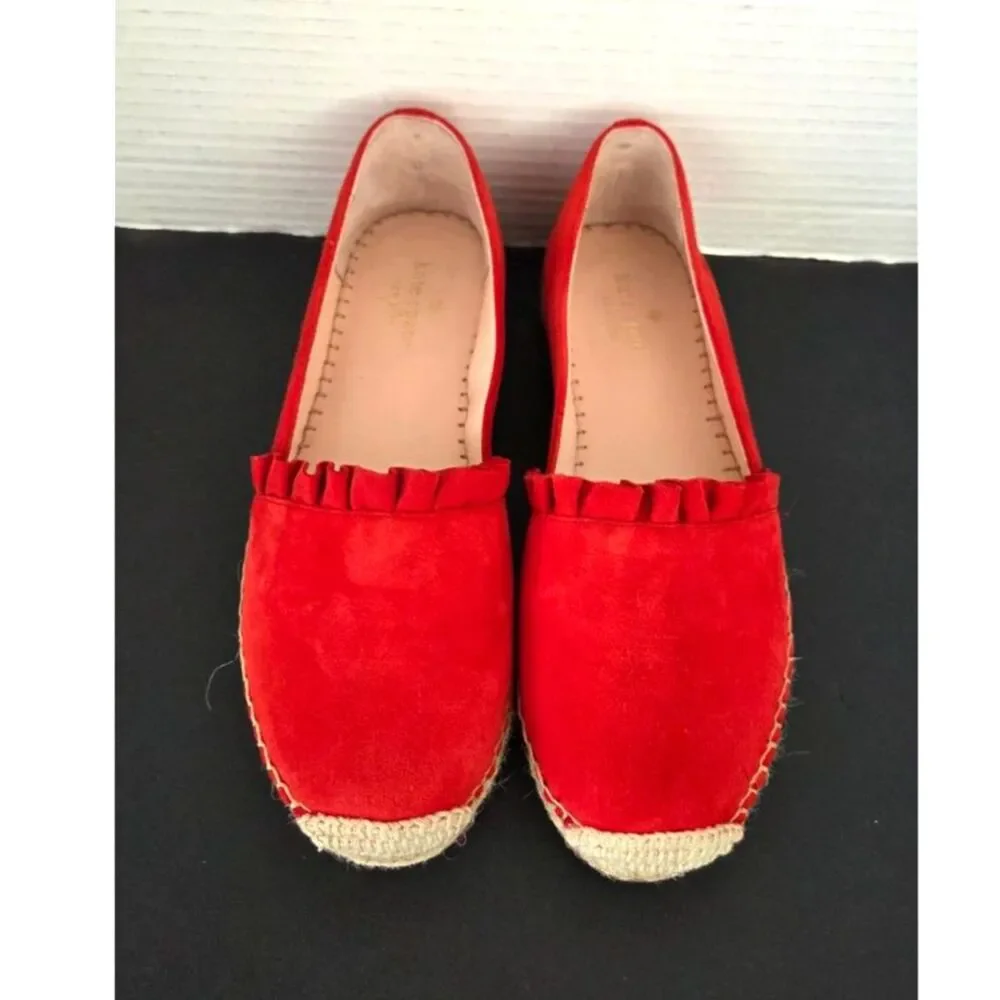 Kate Spade Lisbon Red Suede Ruffle Espadrille Flats Size 7.5